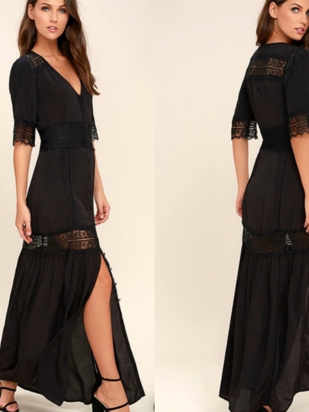 Amuse Society Black Lace-Panel Maxi Dress